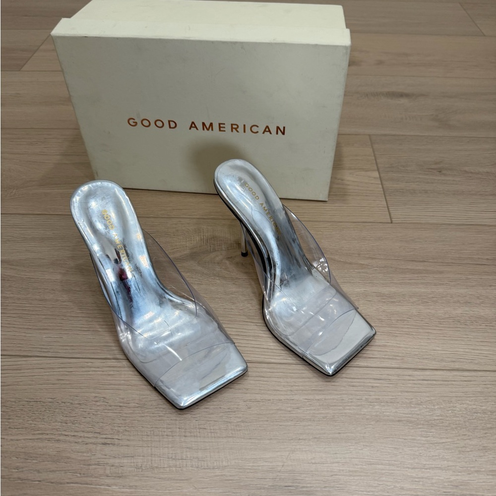 Good American Silver Clear Heels